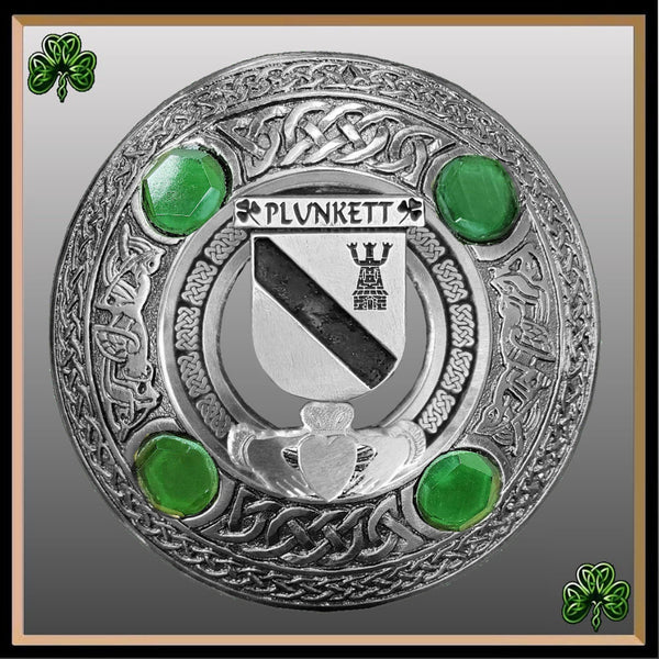 Plunkett Irish Claddagh Coat of Arms Plaid brooch ~ Emerald stones