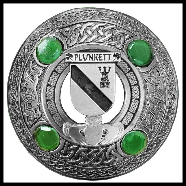 Plunkett Irish Claddagh Coat of Arms Plaid brooch ~ Emerald stones