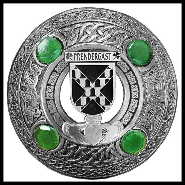 Prendergast Tipperary Irish Claddagh Coat of Arms Plaid brooch ~ Emerald stones