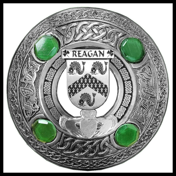 Reagan Irish Claddagh Coat of Arms Plaid brooch ~ Emerald stones