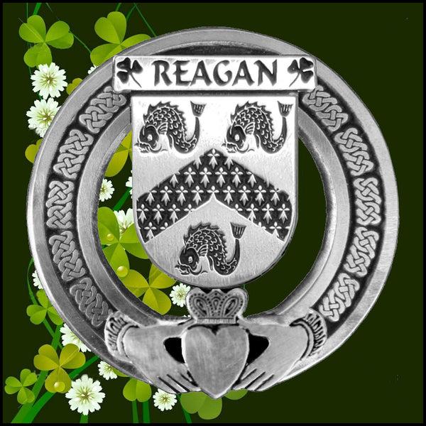 Reagan Irish Claddagh Coat of Arms Plaid brooch ~ Emerald stones