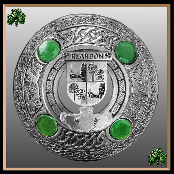 Reardon Irish Claddagh Coat of Arms Plaid brooch ~ Emerald stones