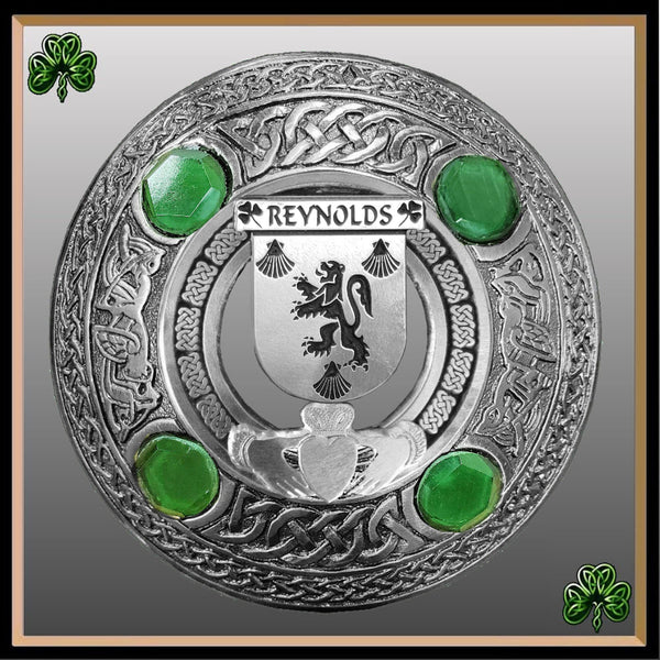 Reynolds Irish Claddagh Coat of Arms Plaid brooch ~ Emerald stones
