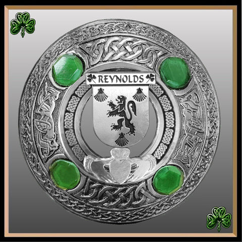 Reynolds Irish Claddagh Coat of Arms Plaid brooch ~ Emerald stones