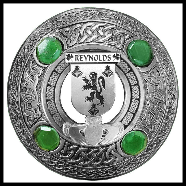 Reynolds Irish Claddagh Coat of Arms Plaid brooch ~ Emerald stones
