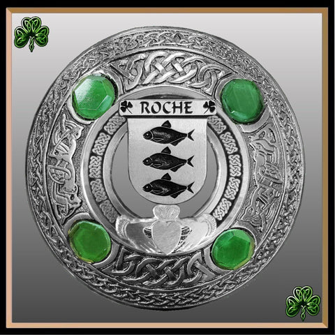 Roche Irish Claddagh Coat of Arms Plaid brooch ~ Emerald stones