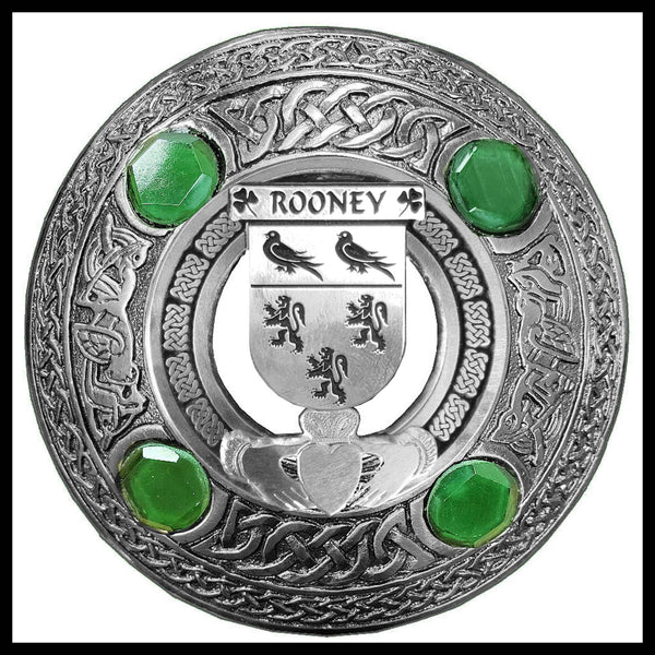 Rooney Irish Claddagh Coat of Arms Plaid brooch ~ Emerald stones