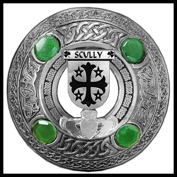 Scully Irish Claddagh Coat of Arms Plaid brooch ~ Emerald stones