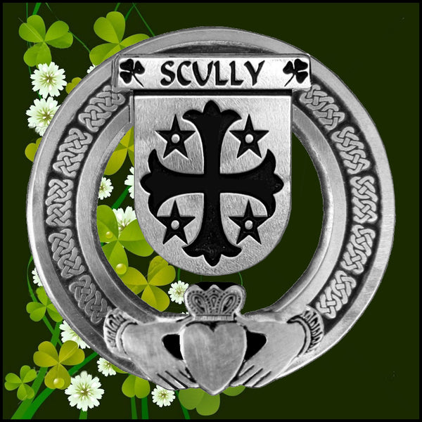 Scully Irish Claddagh Coat of Arms Plaid brooch ~ Emerald stones