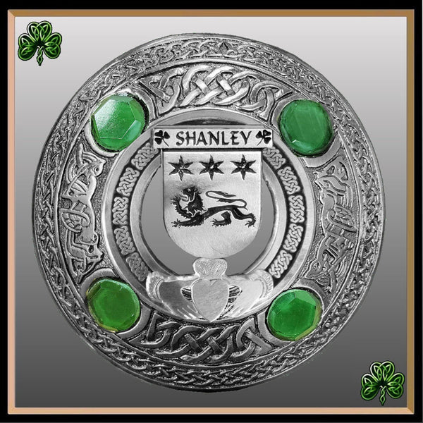 Shanley Irish Claddagh Coat of Arms Plaid brooch ~ Emerald stones