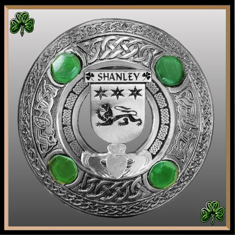 Shanley Irish Claddagh Coat of Arms Plaid brooch ~ Emerald stones