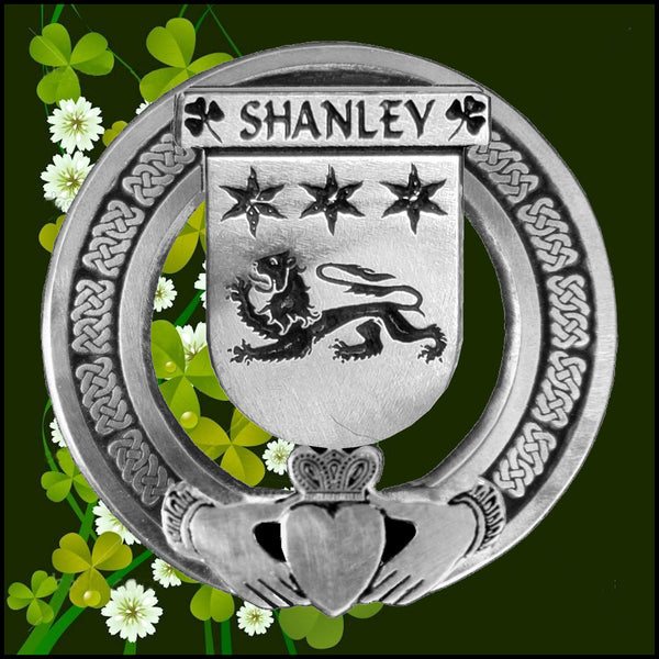 Shanley Irish Claddagh Coat of Arms Plaid brooch ~ Emerald stones
