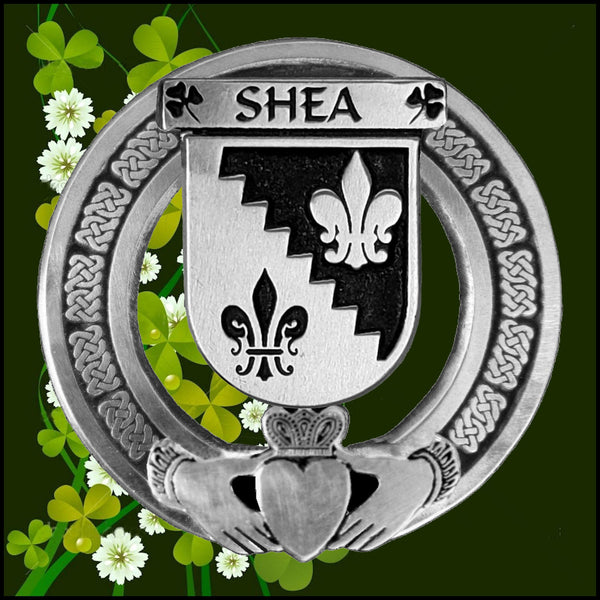 Shea Irish Claddagh Coat of Arms Plaid brooch ~ Emerald stones