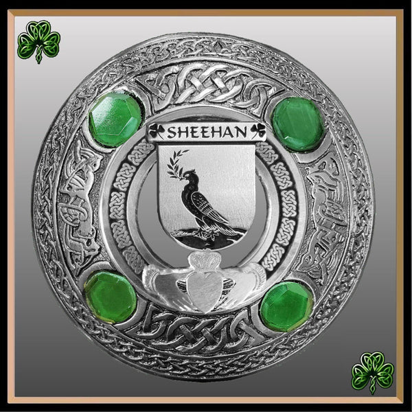 Sheehan Irish Claddagh Coat of Arms Plaid brooch ~ Emerald stones