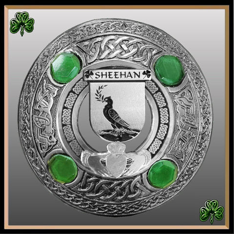 Sheehan Irish Claddagh Coat of Arms Plaid brooch ~ Emerald stones
