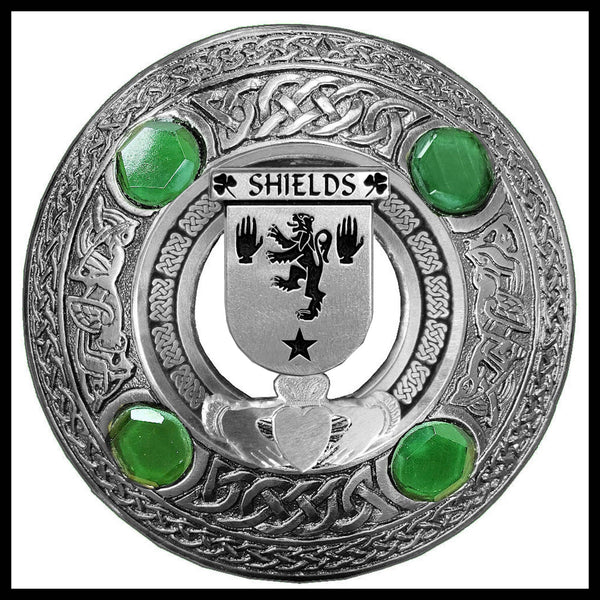 Shields Irish Claddagh Coat of Arms Plaid brooch ~ Emerald stones