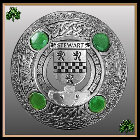 Stewart Irish Claddagh Coat of Arms Plaid brooch ~ Emerald stones