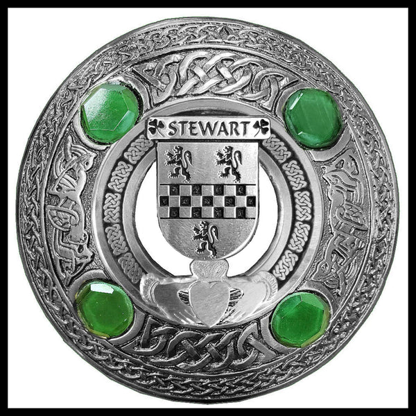 Stewart Irish Claddagh Coat of Arms Plaid brooch ~ Emerald stones