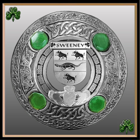 Sweeney Irish Claddagh Coat of Arms Plaid brooch ~ Emerald stones