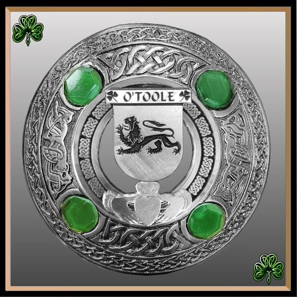 O'Toole Irish Claddagh Coat of Arms Plaid brooch ~ Emerald stones