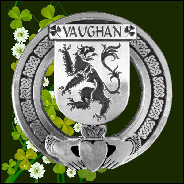 Vaughan Irish Claddagh Coat of Arms Plaid brooch ~ Emerald stones