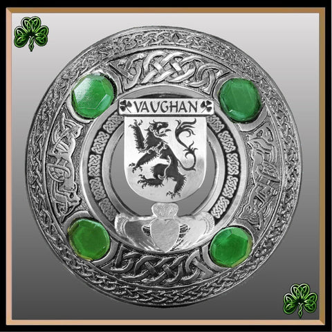 Vaughan Irish Claddagh Coat of Arms Plaid brooch ~ Emerald stones