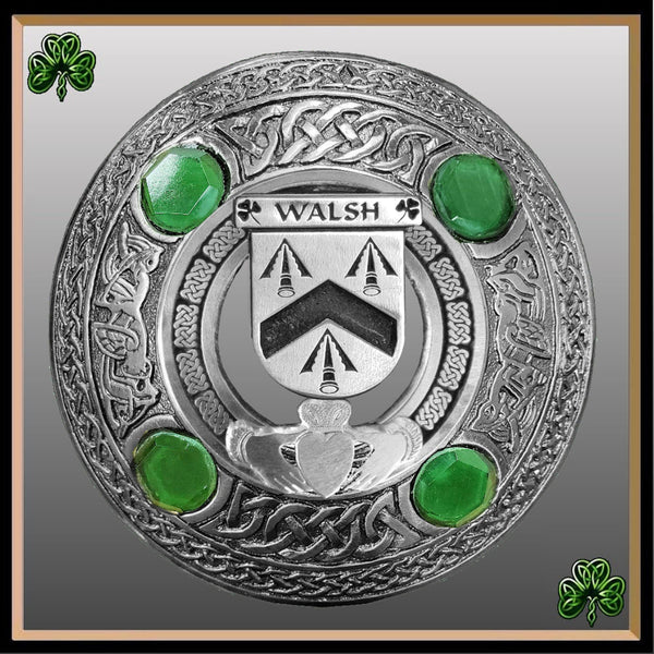 Walsh Irish Claddagh Coat of Arms Plaid brooch ~ Emerald stones