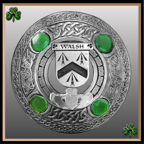 Walsh Irish Claddagh Coat of Arms Plaid brooch ~ Emerald stones