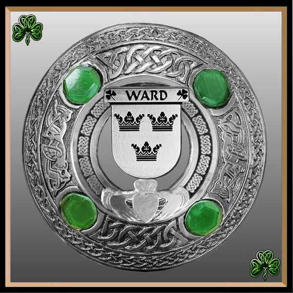 Ward Irish Claddagh Coat of Arms Plaid brooch ~ Emerald stones
