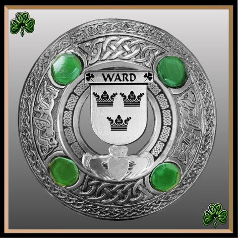 Ward Irish Claddagh Coat of Arms Plaid brooch ~ Emerald stones