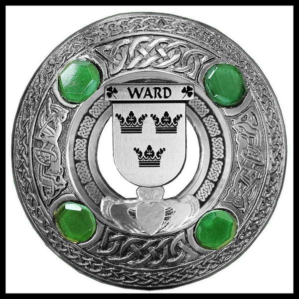 Ward Irish Claddagh Coat of Arms Plaid brooch ~ Emerald stones