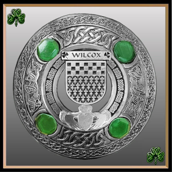 Wilcox Irish Claddagh Coat of Arms Plaid brooch ~ Emerald stones