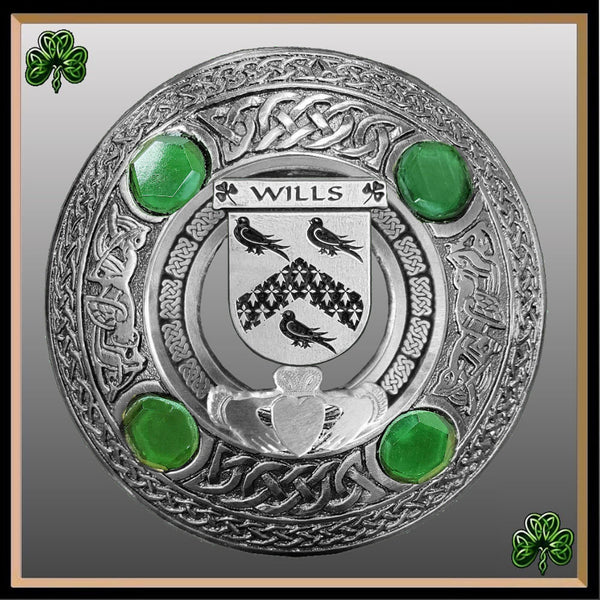 Willis Irish Claddagh Coat of Arms Plaid brooch ~ Emerald stones
