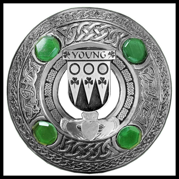 Young Irish Claddagh Coat of Arms Plaid brooch ~ Emerald stones