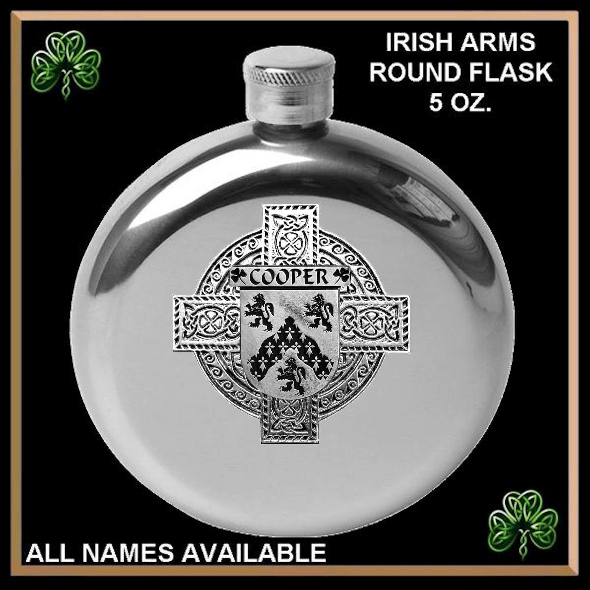 Cooper Irish Celtic Cross Round Flask 5 oz