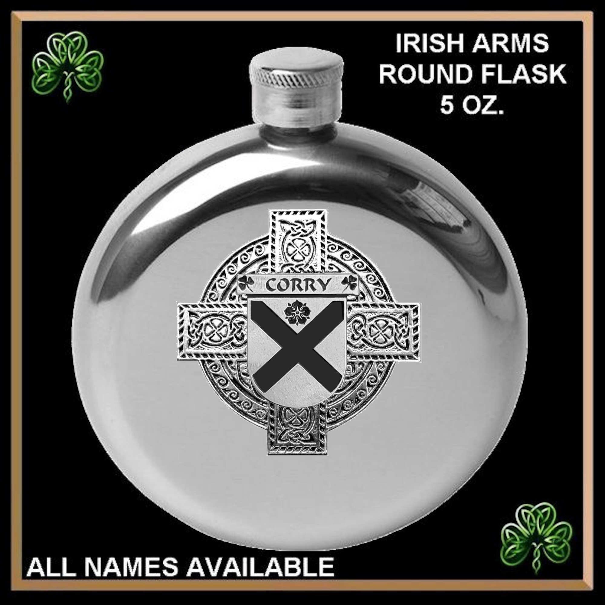 Corry Irish Celtic Cross Round Flask 5 oz
