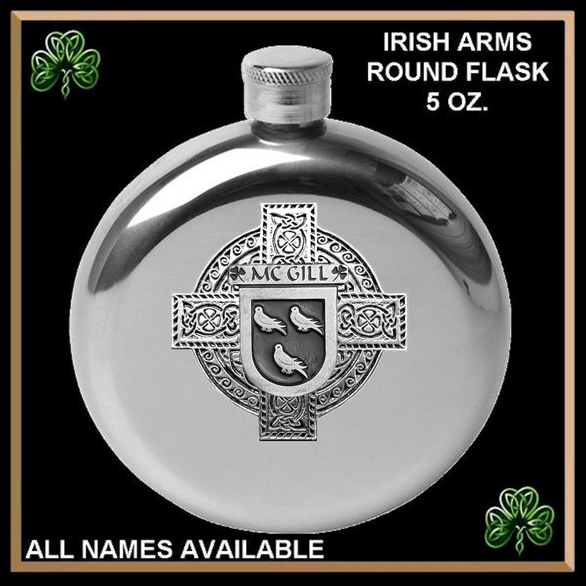 McGill Irish Celtic Cross Round Flask 5 oz