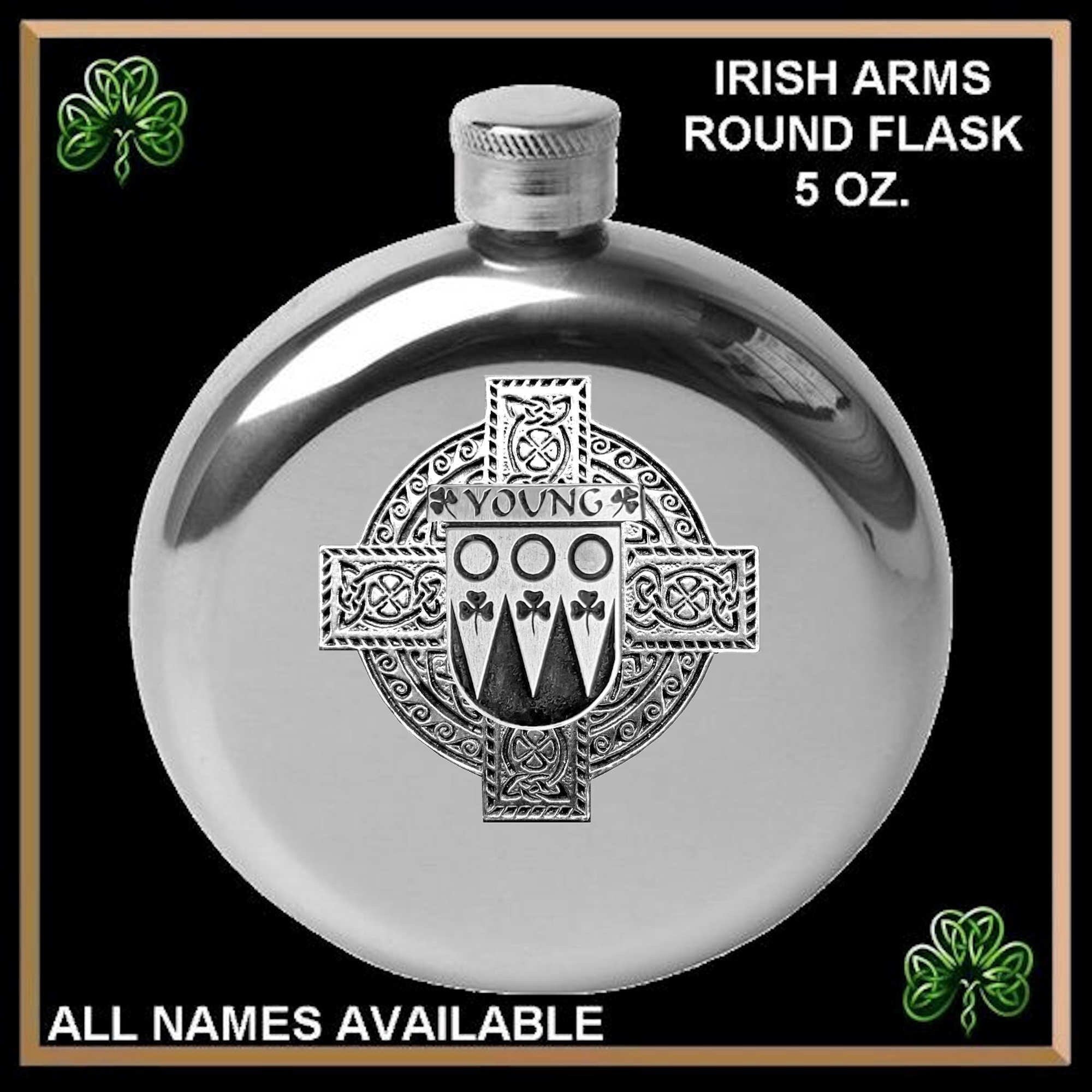 Young Cross Round Flask 5 oz - All Irish Families
