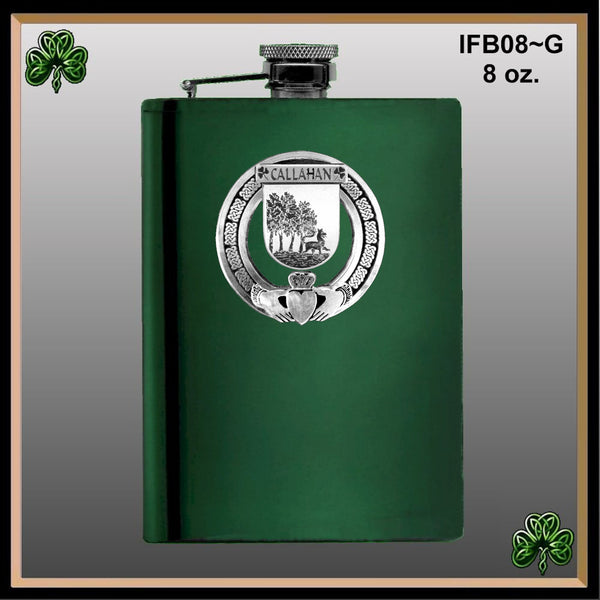 Callahan Irish Claddagh Badge 8 oz. Flask Emerald, Ebony or Stainless
