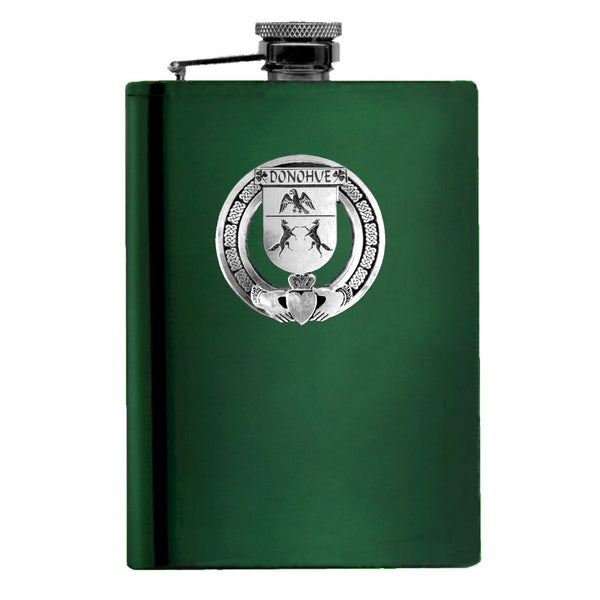 Donohue Irish Claddagh Badge 8 oz. Flask Emerald, Ebony or Stainless
