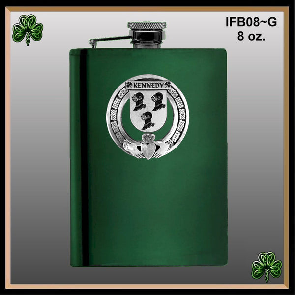 Kennedy Irish Claddagh Badge 8 oz. Flask Emerald, Ebony or Stainless