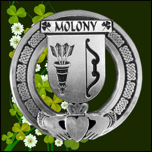 Molony Irish Claddagh Badge 8 oz. Flask Emerald, Ebony or Stainless