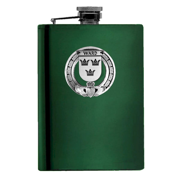 Ward Irish Claddagh Badge 8 oz. Flask Emerald, Ebony or Stainless