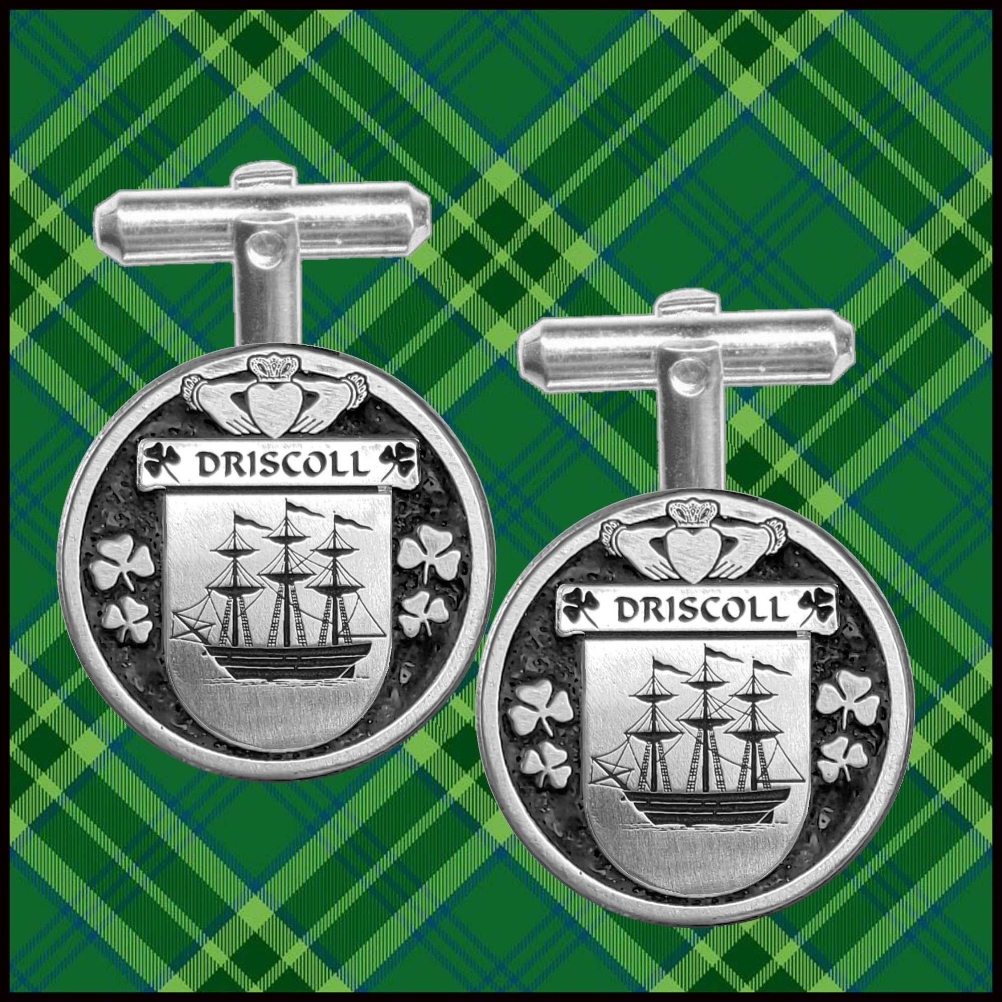 Driscoll Irish Coat of Arms Disk Cufflinks