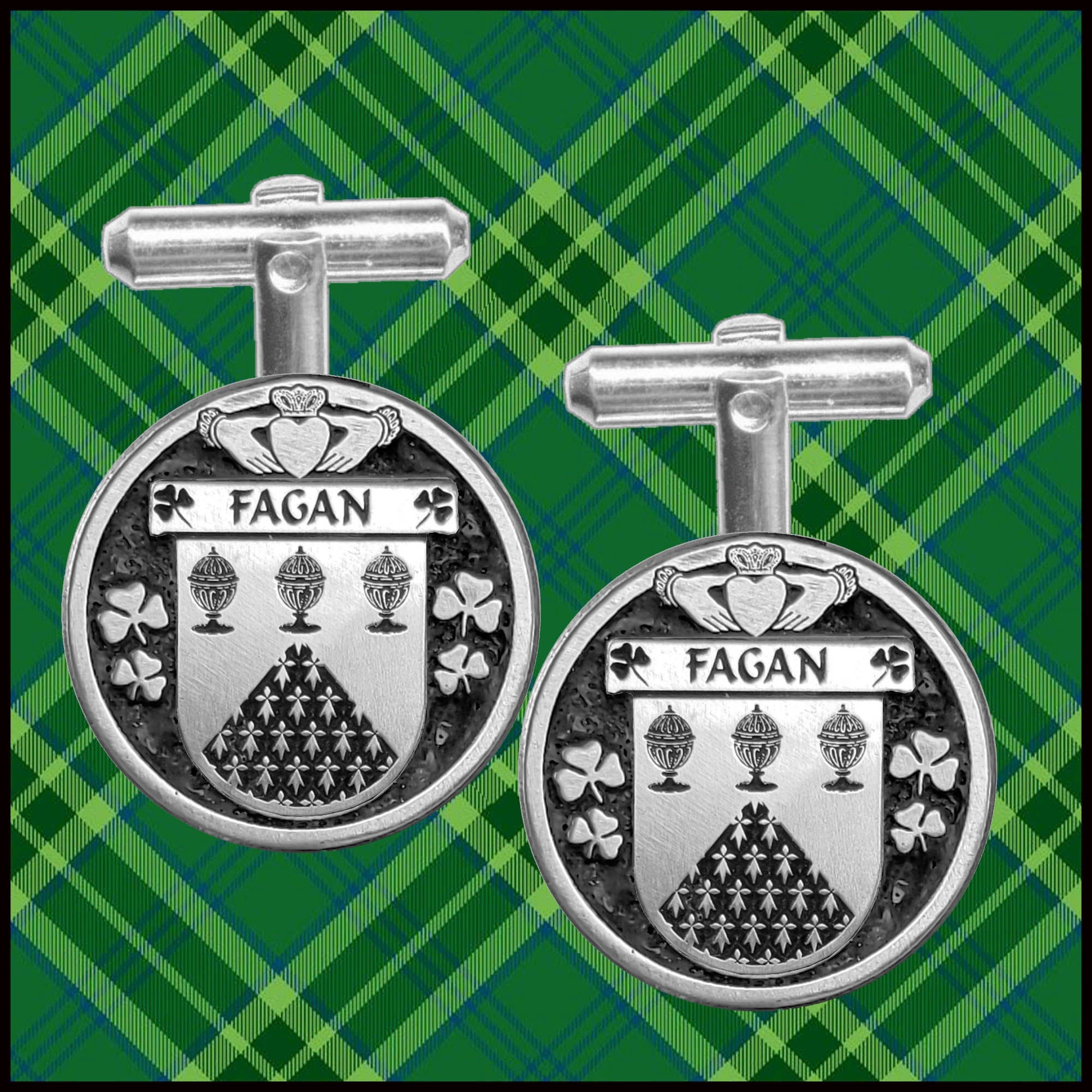 Fagan Irish Coat of Arms Disk Cufflinks