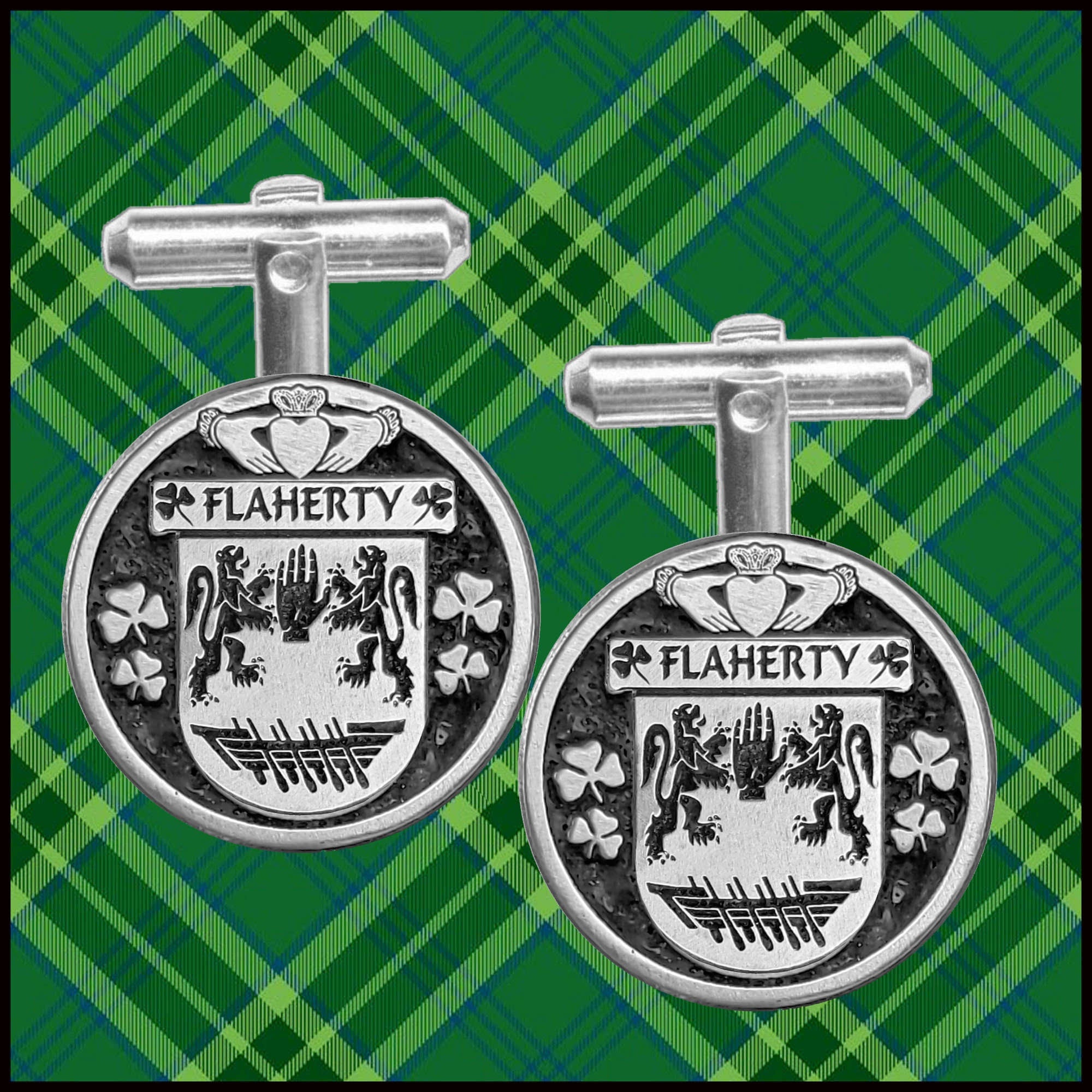 Flaherty Irish Coat of Arms Disk Cufflinks