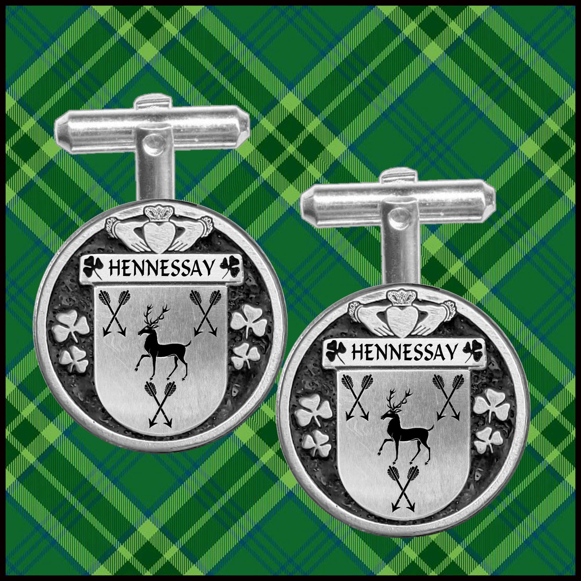 Hennessay Irish Coat of Arms Disk Cufflinks