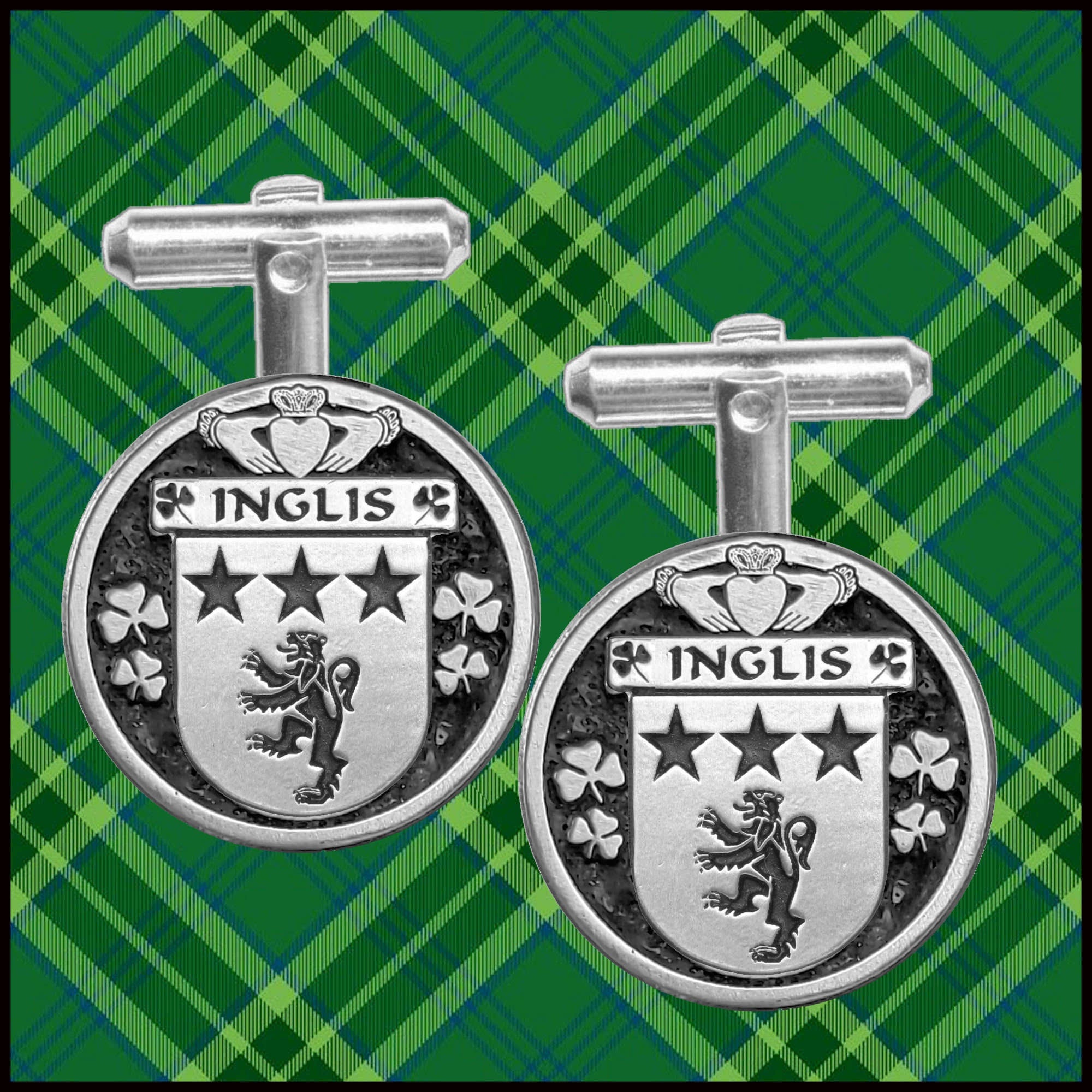 Inglis Irish Coat of Arms Disk Cufflinks