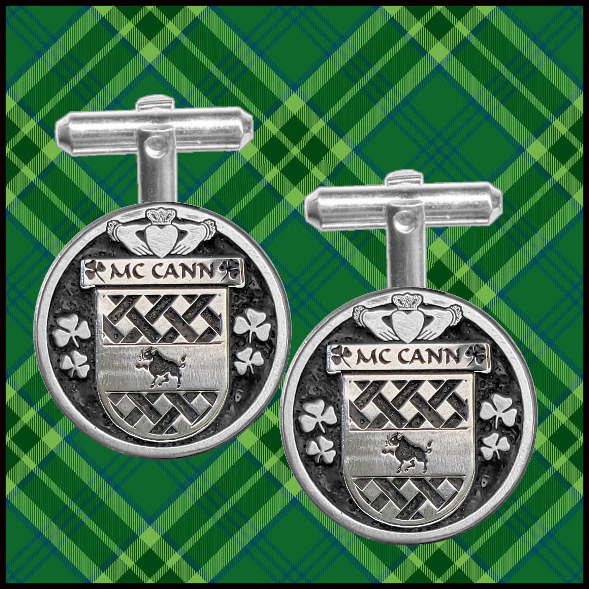 McCann Irish Coat of Arms Disk Cufflinks