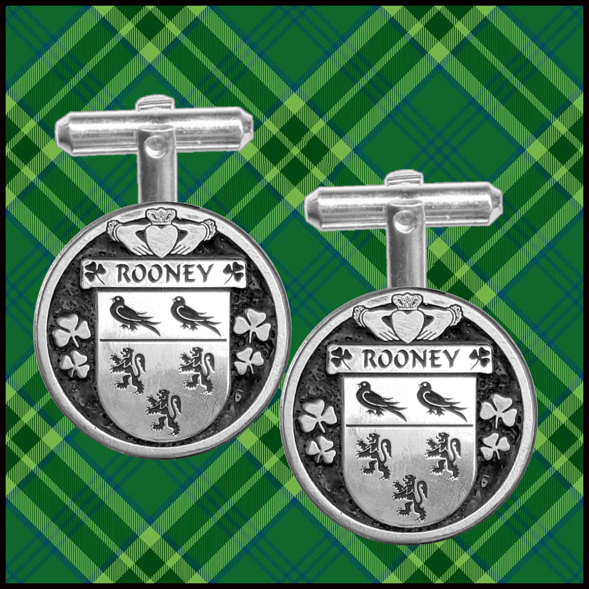 Rooney Irish Coat of Arms Disk Cufflinks